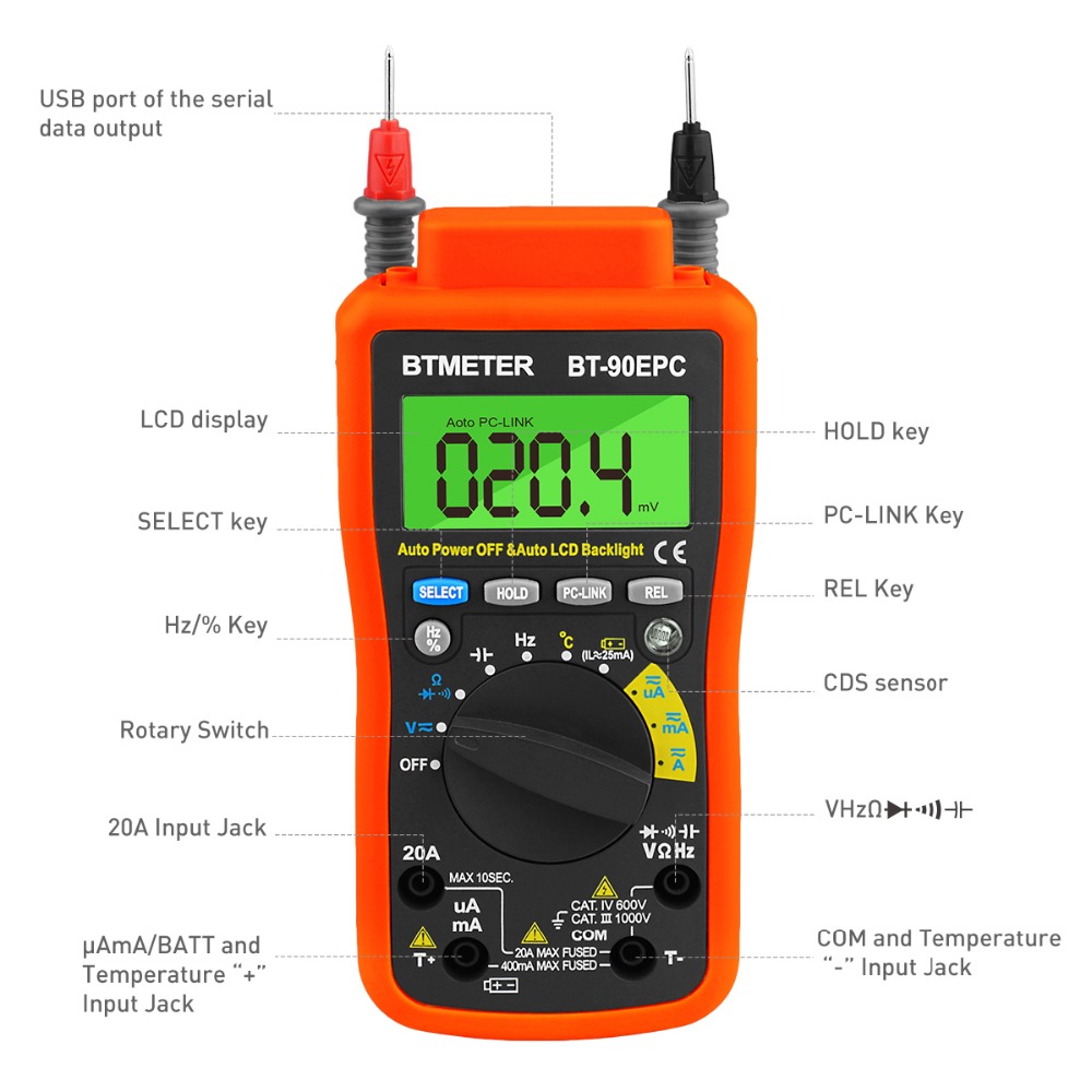 BT-90EPC Multimètre Numérique  - Usb Ammeter Tester avis et prix